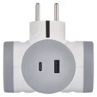 Aljzat elágazó 2×, 1×USB-A+1×USB-C, fehér-szürke
