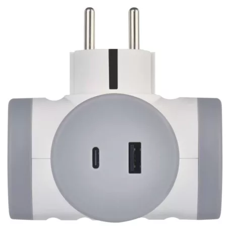 Aljzat elágazó 2×, 1×USB-A+1×USB-C, fehér-szürke