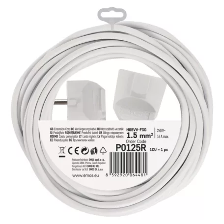 Hosszabbító 5 m / 1 aljzat / fehér / PVC / 1,5 mm2