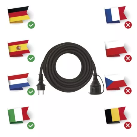 Hosszabbító 10 m / 1 aljzat / fekete / gumi-neoprén / 250 V / 1,5 mm2