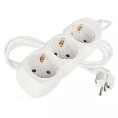 Hosszabbító 1,5 m / 3 aljzat / fehér / PVC / 1 mm2