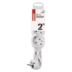 Hosszabbító 2 m / 3 aljzat / fehér / PVC / 1 mm2