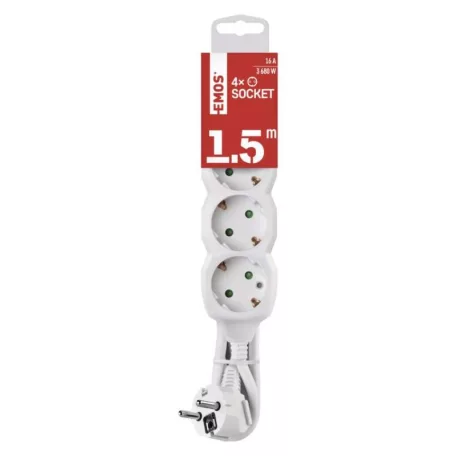 Hosszabbító 1,5 m / 4 aljzat / fehér / PVC / 1,5 mm2