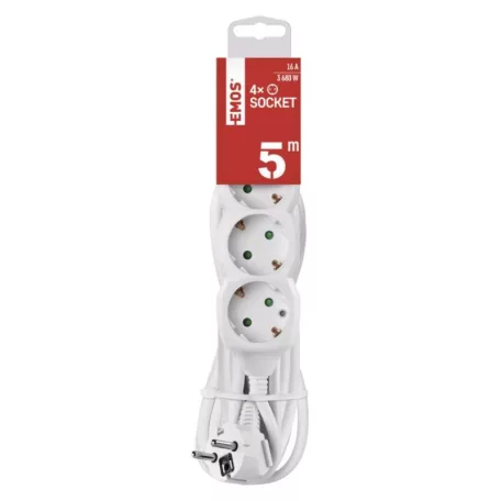 Hosszabbító 5 m / 4 aljzat / fehér / PVC / 1,5 mm2
