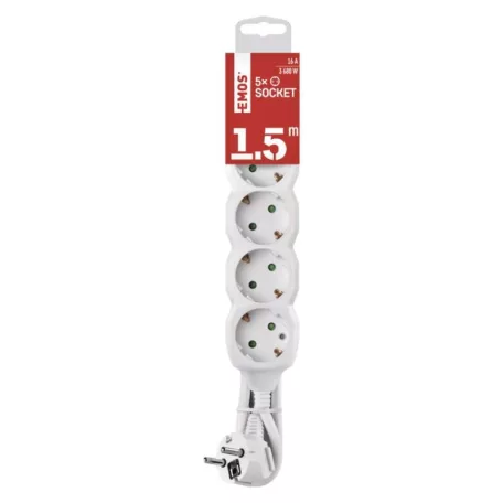 Hosszabbító 1,5 m / 5 aljzat / fehér / PVC / 1,5 mm2