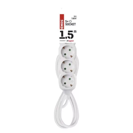 Hosszabbító 1,5 m / 5 aljzat / fehér / PVC / 1 mm2