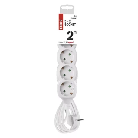 Hosszabbító 2 m  /  5 aljzat  /  fehér  /  PVC  /  1 mm2