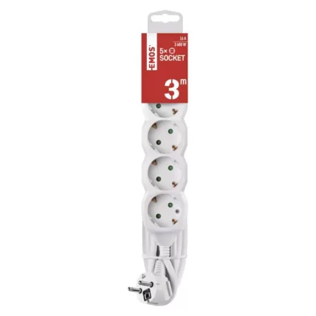 Hosszabbító 3 m / 5 aljzat / fehér / PVC / 1,5 mm2