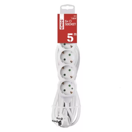Hosszabbító 5 m / 5 aljzat / fehér / PVC / 1,5 mm2