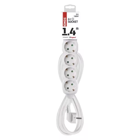 Hosszabbító 1,4 m  /  6 aljzat  /  fehér  /  PVC  /  1 mm2