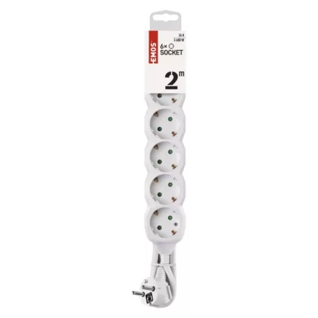 Hosszabbító 2 m / 6 aljzat / fehér / PVC / 1 mm2