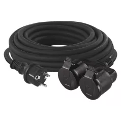   Hosszabbító 10 m / 2 aljzat / fekete / gumi / 250 V / 1,5 mm2