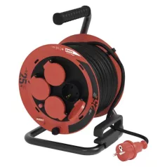   Kültéri kábeldob 25 m / 4 aljzat / fekete / gumi / 230V/400V / 1,0 mm2