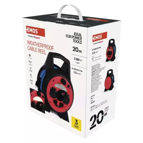 Fagyásálló kábeldob 20 m / 3 aljzat / kék / PVC / 230 V / 1,5 mm2