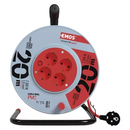 Kábeldob 20 m / 4 aljzat / piros / PVC / 230 V / 1 mm2