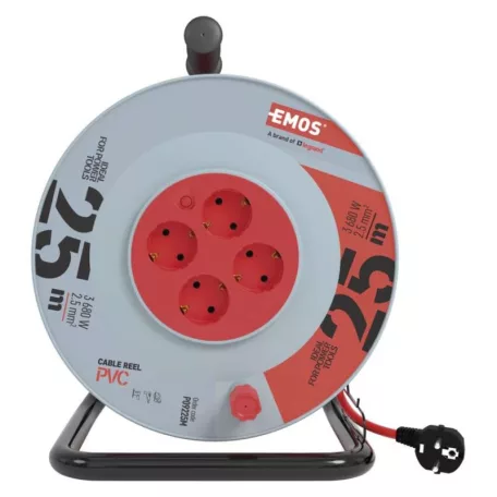 Kábeldob 25 m / 4 aljzat / fekete / PVC / 230 V / 2,5 mm2
