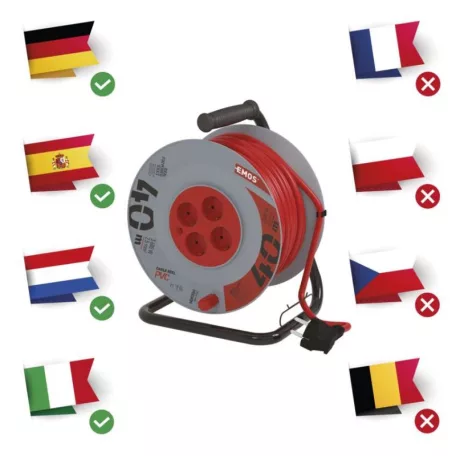 Kábeldob 40 m / 4 aljzat / fekete / PVC / 230 V / 2,5 mm2
