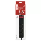 Hosszabbító kábel 1,5 m/3 aljzat/kapcsoló/asztalra szerelhető/USB/fekete/PVC/1,5 mm2