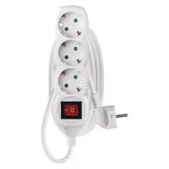   Hosszabbító 2 m / 3 aljzat / kapcsolós / fehér / PVC / 1 mm2