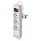 Hosszabbító 2 m / 3 aljzat / kapcsolós / fehér / 1× USB-A + 1× USB-C  / 1,5 mm2
