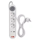 Hosszabbító 2 m / 3 aljzat / kapcsolós / fehér / 1× USB-A + 1× USB-C  / 1,5 mm2