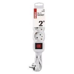   Hosszabbító 2 m / 3 aljzat / kapcsolós / fehér / PVC / 1 mm2