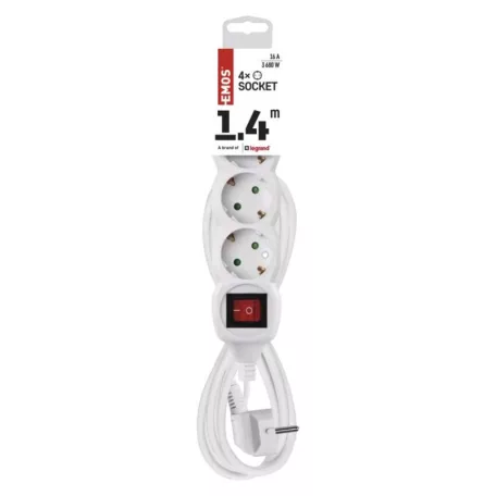 Hosszabbító 1,4 m  /  4 aljzat  /  fehér  /  PVC  /  1 mm2