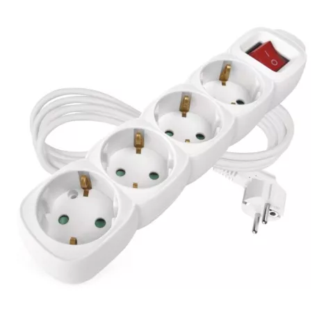Hosszabbító 2 m / 4 aljzat / kapcsolós / fehér / PVC / 1 mm2