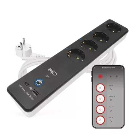 GoSmart hosszabbító 2 m / 4 aljzat / kapcsolós / USB / fehér-fekete / PVC / 1,5 mm2