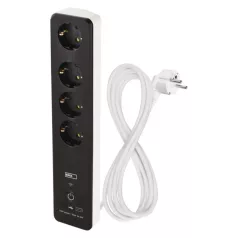   GoSmart hosszabbító 2 m / 4 aljzat / kapcsolós / USB / fehér-fekete / PVC / 1,5 mm2