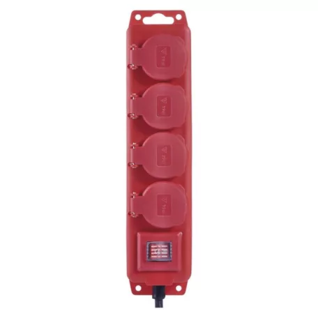 Hosszabbító 5 m / 4 aljzat / kapcsolós / fekete-piros / gumi-neoprén / 1,5 mm2