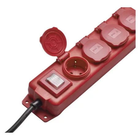 Hosszabbító 5 m / 4 aljzat / kapcsolós / fekete-piros / gumi-neoprén / 1,5 mm2