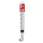 Hosszabbító 1,5 m / 6 aljzat / kapcsolós / fehér / PVC / 1,5 mm2