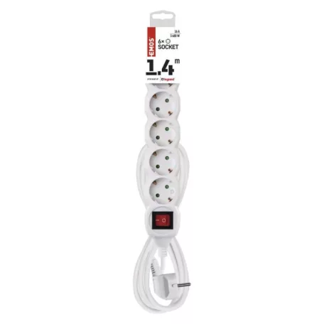 Hosszabbító 1,4 m  /  6 aljzat  /  fehér  /  PVC  /  1 mm2