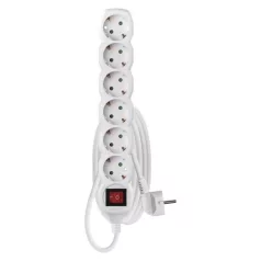   Hosszabbító 2 m / 6 aljzat / kapcsolós / fehér / PVC / 1 mm2