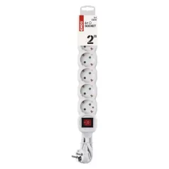  Hosszabbító 2 m / 6 aljzat / kapcsolós / fehér / PVC / 1 mm2