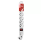 Hosszabbító 3 m / 6 aljzat / kapcsolós / fehér / PVC / 1,5 mm2