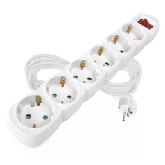   Hosszabbító 5 m / 6 aljzat / kapcsolós / fehér / PVC / 1,5 mm2