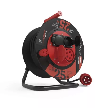 Kültéri kábeldob 25 m / 3 aljzat / fekete / gumi / 230V/400V / 1,5 mm2