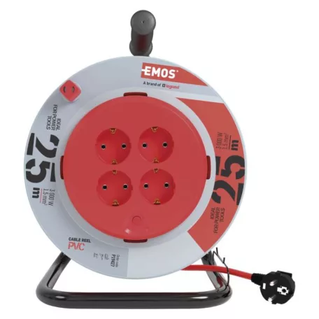 Kábeldob 25 m / 4 aljzat / fekete / PVC / 230 V / 1,5 mm2