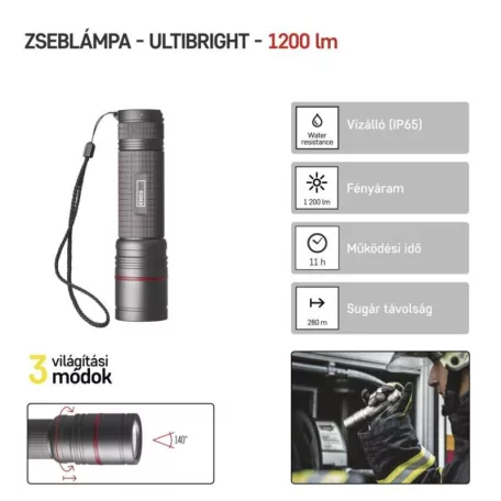 EMOS ULTIBRIGHT 90 CREE LED tölthető fém zseblámpa, 1200lm