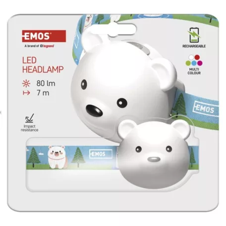 EMOS LED Fejlámpa tölthető medve 80 lm, Li-Pol 500 mAh