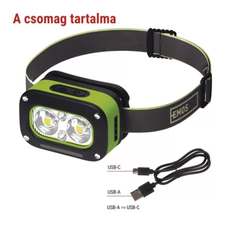 EMOS LED Fejlámpa tölthető P3545, 175 lm, 50 m, Li-pol 800 mAh