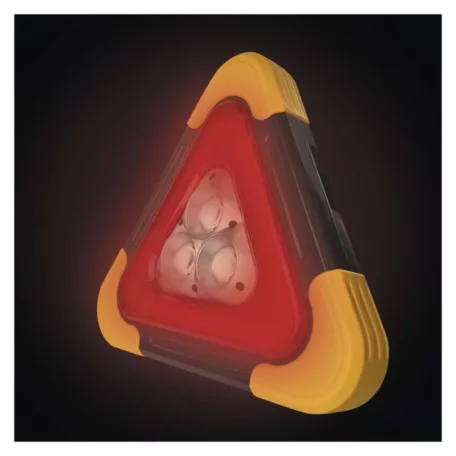 LED figyelmeztető háromszög, tölthető, COB LED + piros LED