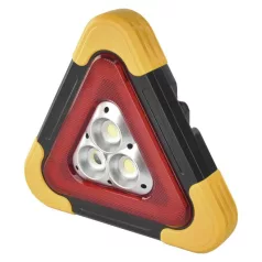   LED figyelmeztető háromszög, tölthető, COB LED + piros LED
