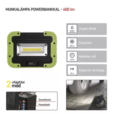 EMOS Akkumulátoros COB LED lámpa 5W 600lm
