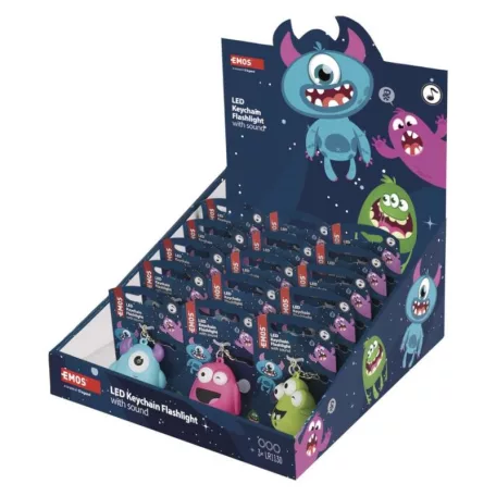 LED kulcstartó - hangos szörnyek, 18 db, display box
