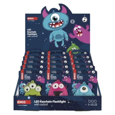 LED kulcstartó - hangos szörnyek, 18 db, display box