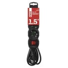 Hosszabbító 1,5 m / 3 aljzat / kapcsolós / fekete / PVC / 1,5 mm2