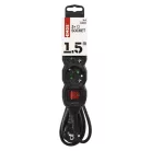 Hosszabbító 1,5 m / 3 aljzat / kapcsolós / fekete / PVC / 1 mm2